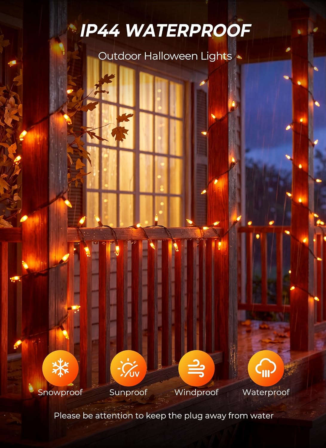33FT Plug in 100 LED Mini Orange Lights for Halloween Fall Party Haunted House, 8 Modes