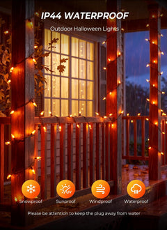 33FT Plug in 100 LED Mini Orange Lights for Halloween Fall Party Haunted House, 8 Modes