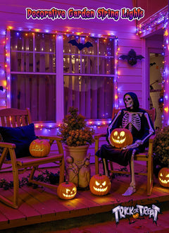 Halloween Solar String Lights Outdoor, Total 144Ft 400 LED, 8 Modes, 2-Pack (Orange&Purple)