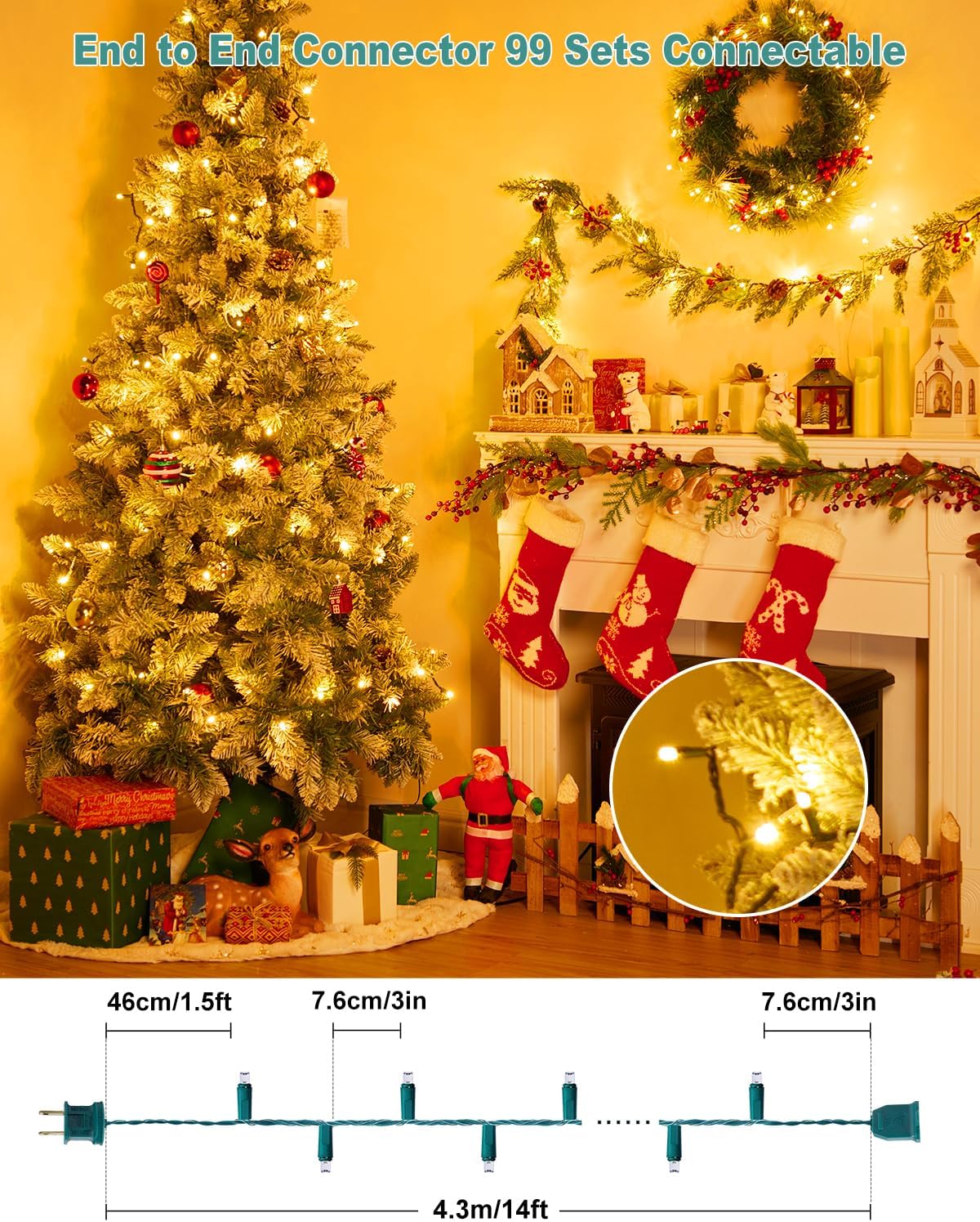 14 Feet 50 LEDs Clear Mini Lights Plug in, Connectable Christmas Tree Lights for Indoor Outdoor Decoration