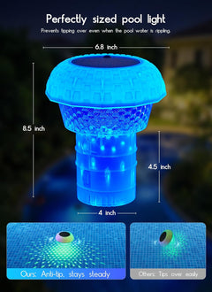 2Pack 2 in 1 Solar Powered RGBWW Floating Pool Lights with Chlorine Floater & Remote, 20+ Light Effects