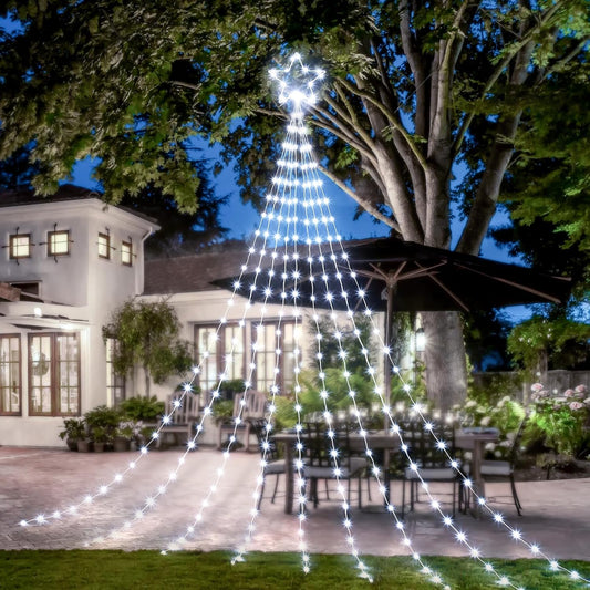 344 LED Waterfall Christmas Tree Lights with 11" Topper Iron Star, Pure White