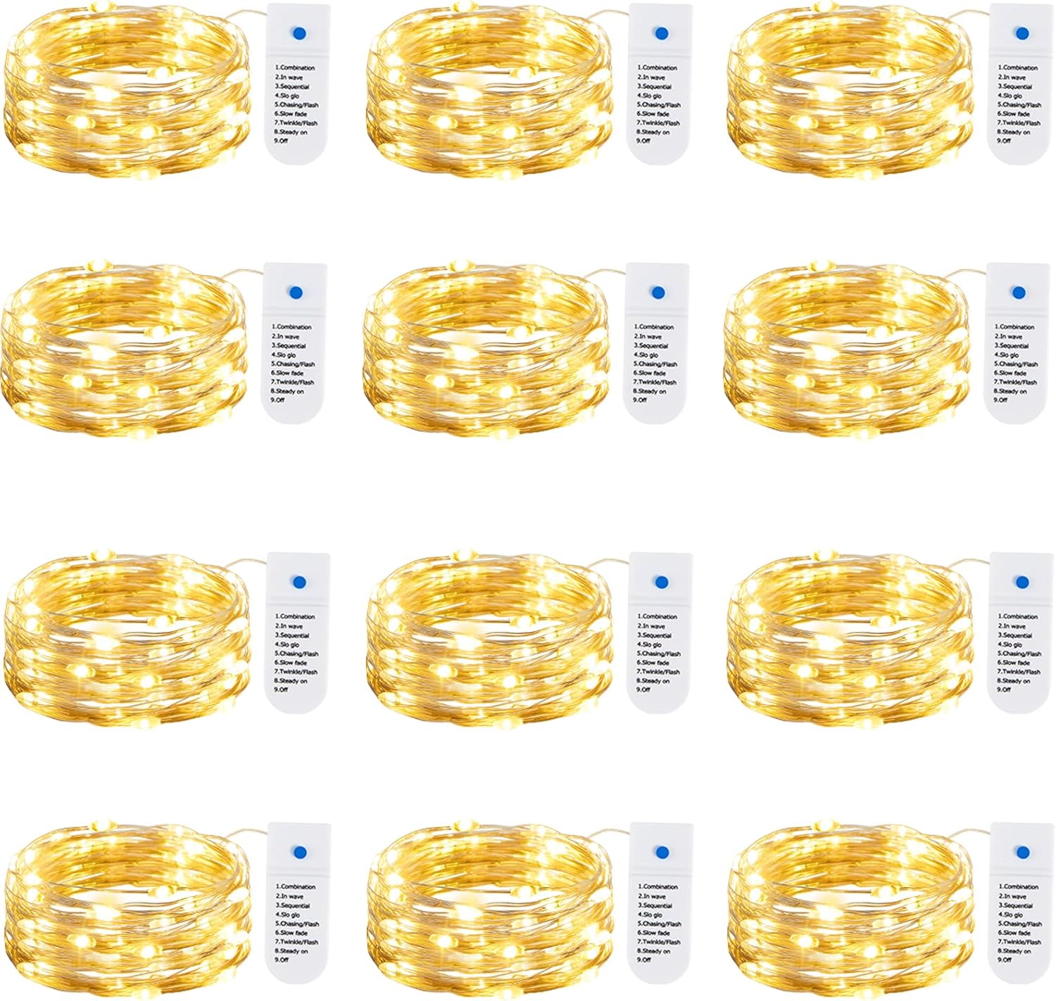 8 Modes! 12 Pack 7FT 20 LED Battery Operated Silver Wire Firefly Starry Moon Lights for DIY Crafts