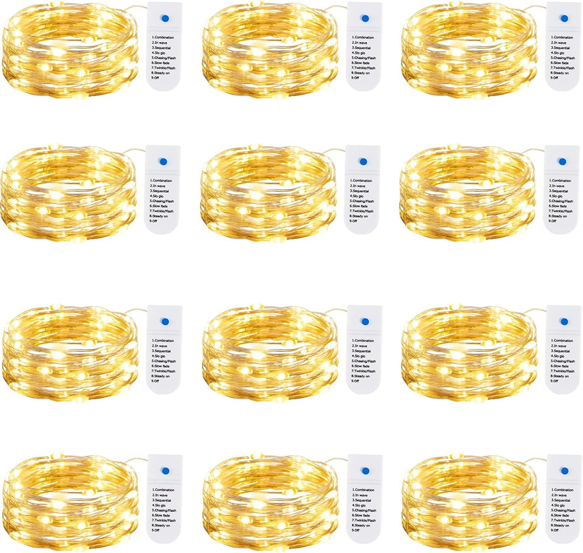 8 Modes! 12 Pack 7FT 20 LED Battery Operated Silver Wire Firefly Starry Moon Lights for DIY Crafts