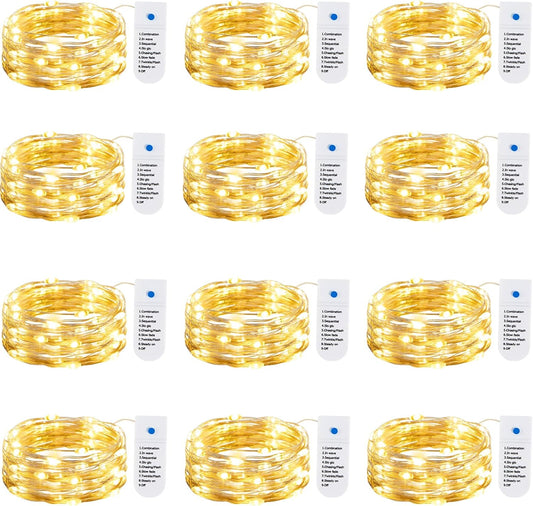 8 Modes! 12 Pack 7FT 20 LED Battery Operated Silver Wire Firefly Starry Moon Lights for DIY Crafts