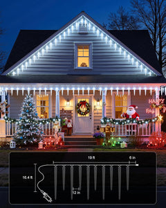 20ft 20 Tubes 100 LED Christmas Icicle Lights for Tree Patio Roof Holiday Decor, Cool White