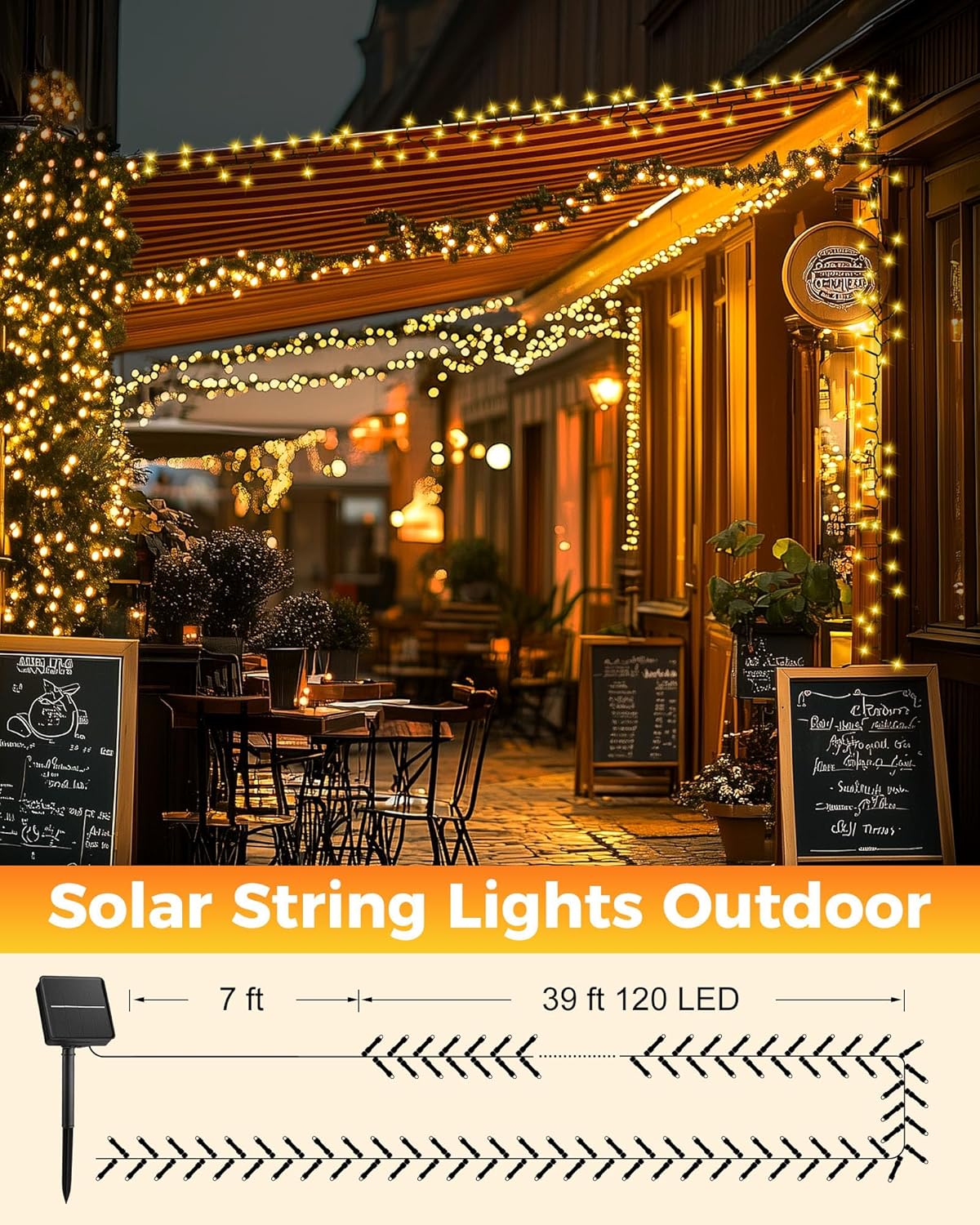 2 Pack 92Ft 240 LED Solar Powered String Lights Outdoor for Garden Yard Patio Party Decor, Warm White