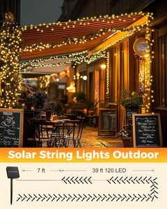 2 Pack 92Ft 240 LED Solar Powered String Lights Outdoor for Garden Yard Patio Party Decor, Warm White