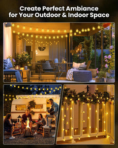 36FT Solar Powered 60 LED Crystal Globe String Lights for Garden Yard Porch Decor, Warm White