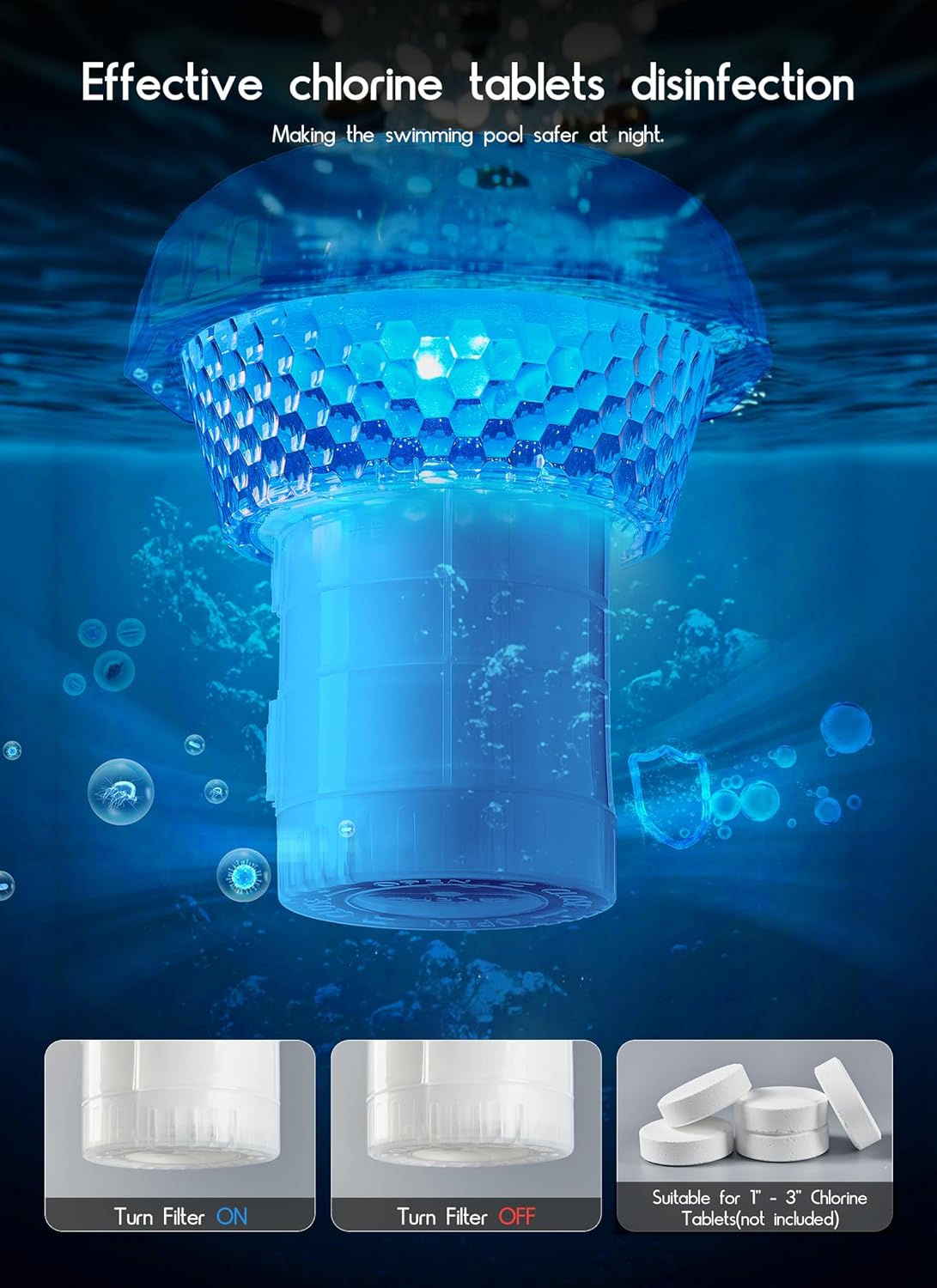 2Pack 2 in 1 Solar Powered RGBWW Floating Pool Lights with Chlorine Floater & Remote, 20+ Light Effects