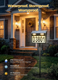 3 Colors Solar Powered Address Signs House Number for Yard Garden Home (Black)