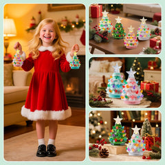 4 Pack Christmas 4.3 Inch Mini Ceramic Tree Night Light with Star Topper for Xmas Bedroom, 4 Colors