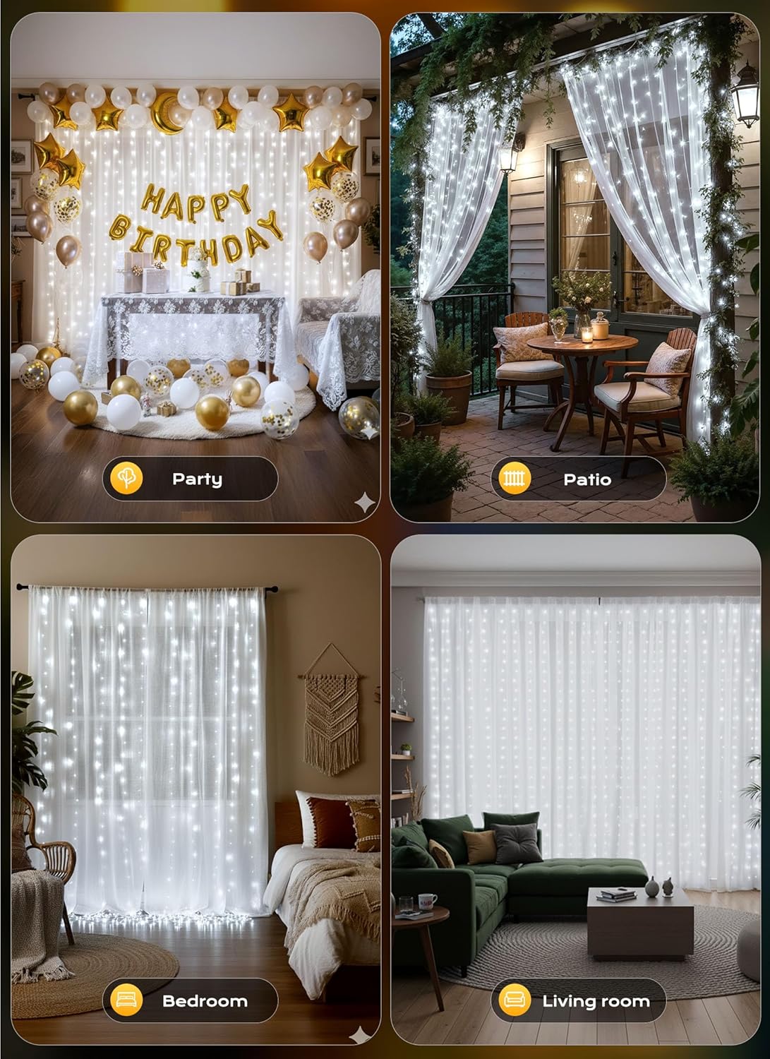 300 LED 9.8 FT USB Plug in Curtain Fairy Lights with Remote & USB Adapter, 8 Modes, White