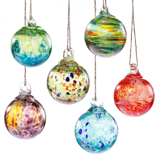 Handcrafted Glass Christmas Ornaments - 6 Pack Vintage Decorations for Tree and Gifts