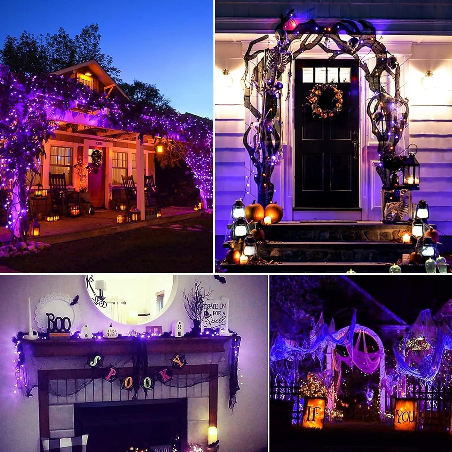 2Pack 17.8Ft 50 LED Battery Operated Clear Mini Incandescent Bulbs String Light for Halloween, Purple