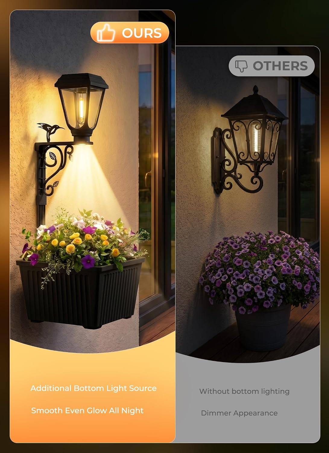 2Pack 2 in 1 Solar Powered Post Warm Bulb ( (2700-3200K) Lamp Lights with Planter for Garden Patio Yard