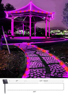 39FT 100LED Solar Rope Lights for Halloween Haunted House Party, 8 Modes, Orange and Purple