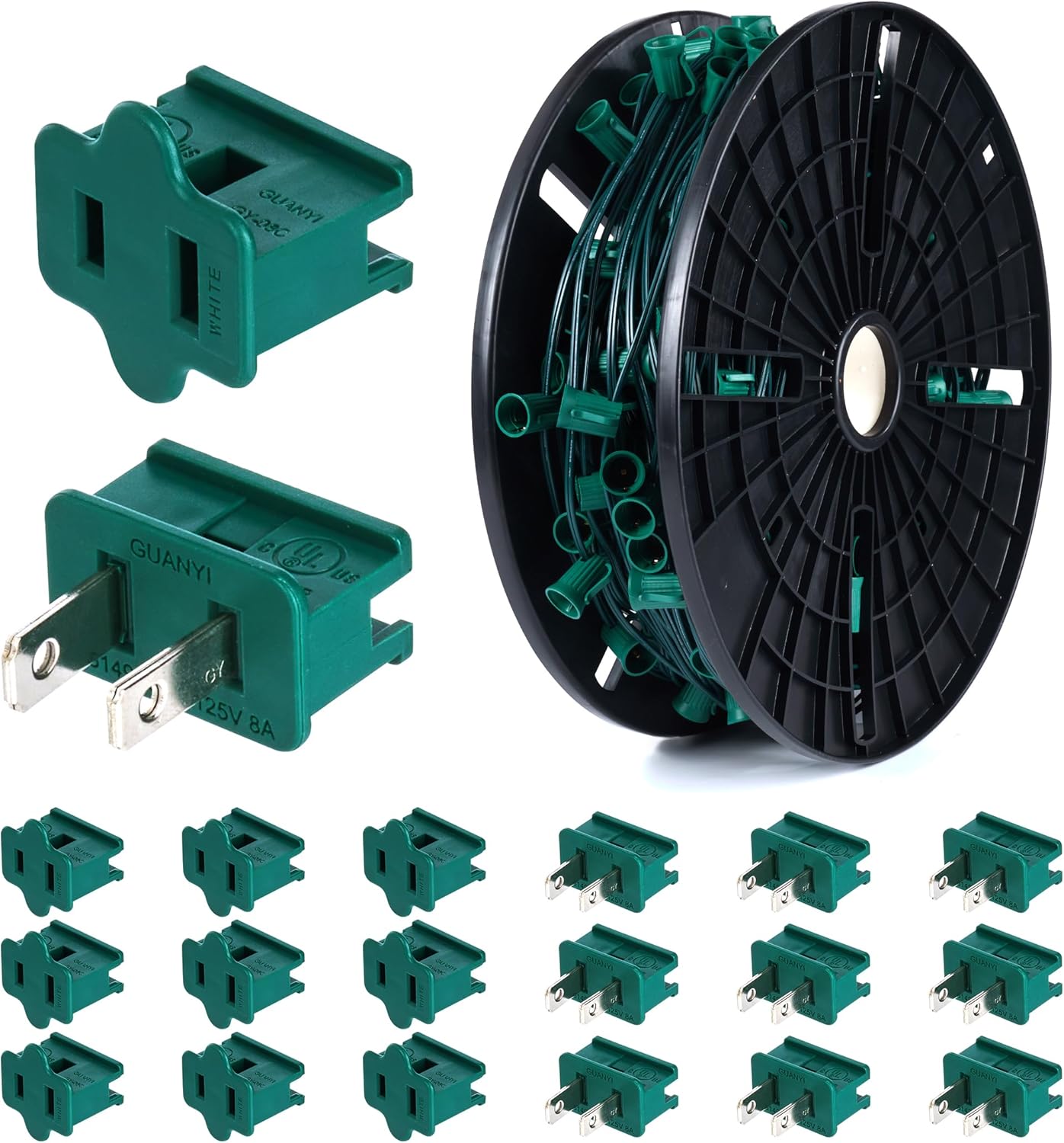 Commercial 250FT/500FT C9/E17 Christmas Light Sockets Set Spool, C9 String Light Stringer 12" Spacing Green Wire