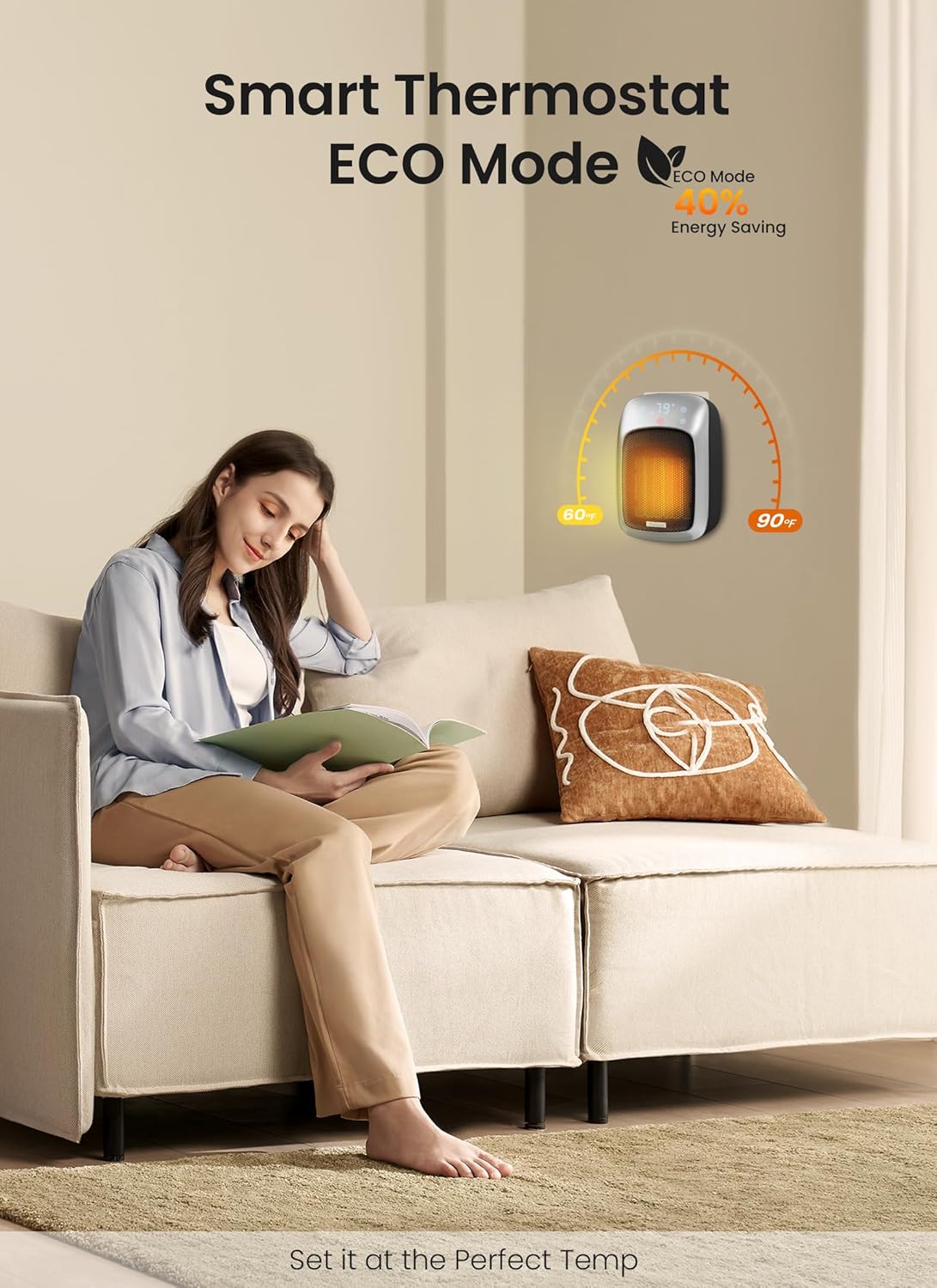 800W Small Wall Outlet Plug In Space Heater for Bathroom Office Bedroom Home