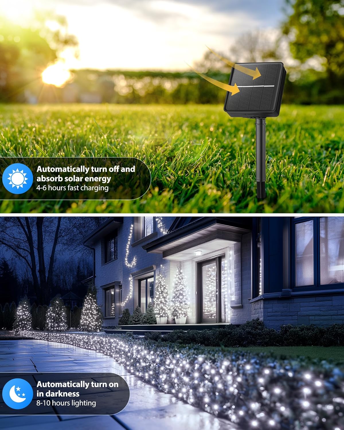 2Pack 46Ft 120 LED Solar Powered String Lights Outdoor for Garden Yard Patio Party Decor, Pure White