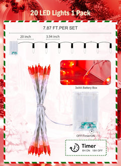 Battery Operated Christmas String Lights - 8ft, 20 LED Red