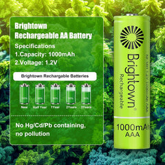 12-Pack 1.2V 1000mAh NiMH Rechargeable AAA Batteries for Solar Lights and Household Devices