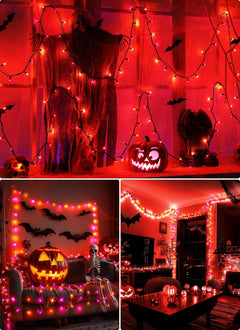 2Pack 10Ft 50 LED Plug in Mini Bulbs String Light for Halloween Haunted House Party, Orange & Purple