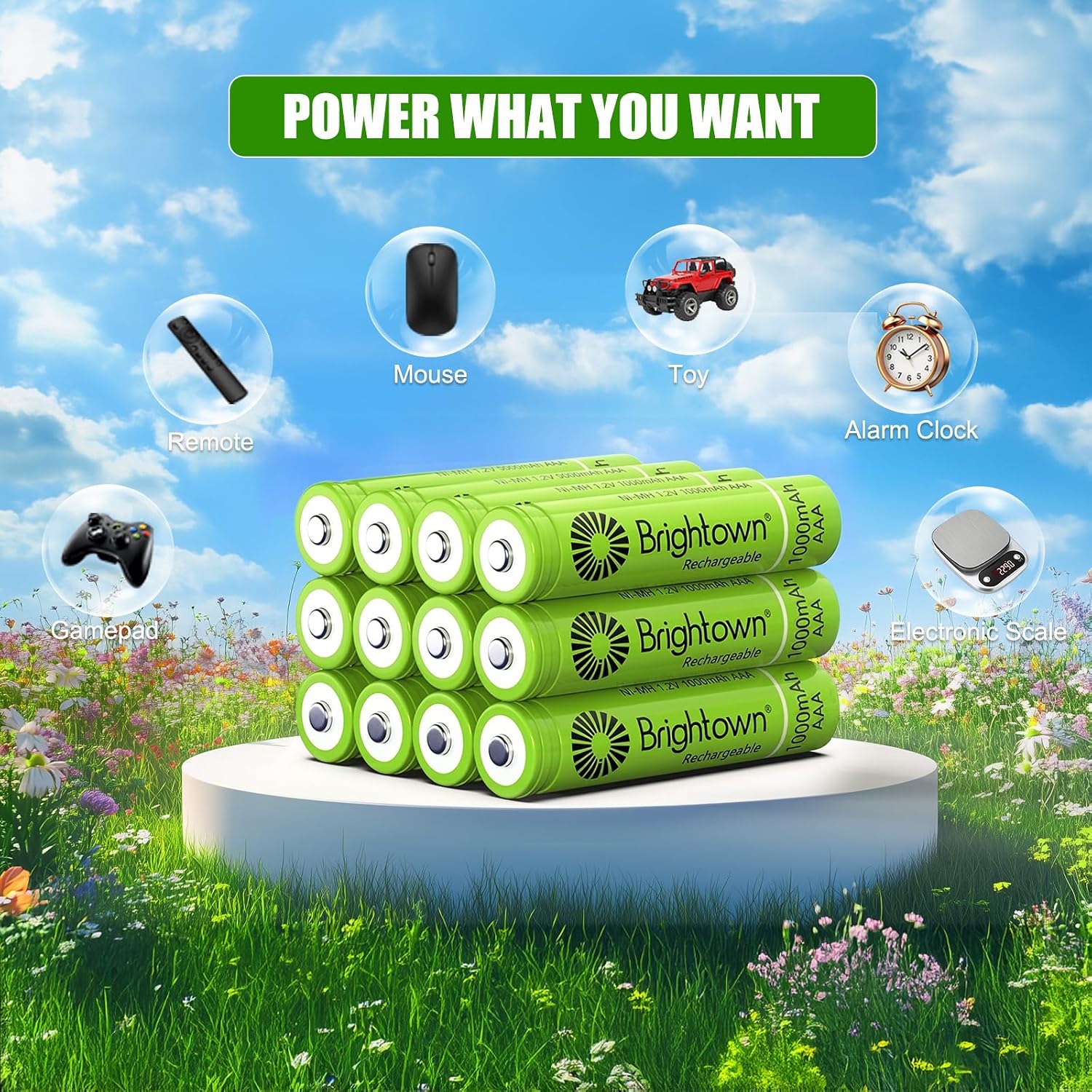 12-Pack 1.2V 1000mAh NiMH Rechargeable AAA Batteries for Solar Lights and Household Devices