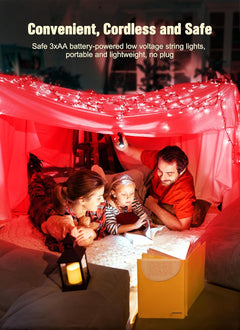 Battery Operated Christmas String Lights - 8ft, 20 LED Red