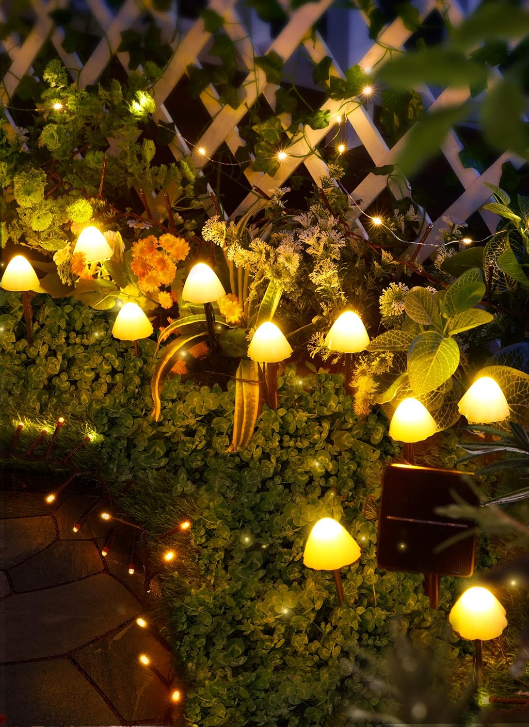 20 LED 32.8FT Solar Powered Mushroom String Lights for Garden Yard Fence Patio