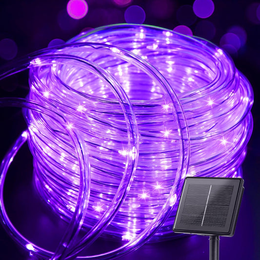 39FT 100LED Solar Rope Lights for Halloween Haunted House Party, 8 Modes, Purple