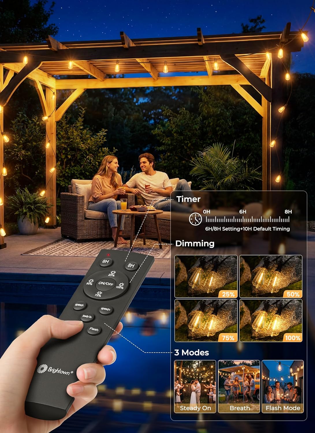 58FT Solar Powered 25+1 LED Shatterproof Bulbs String Lights Outdoor for Garden Patio Decor
