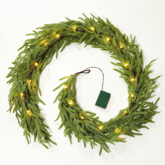 Christmas Garland with Lights, 6Ft Norfolk Pine Garlands, Battery Operated
