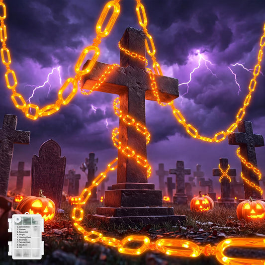 2Pack 10ft Battery Operated 88 Led Chain Orange Lights with 8 Lighting Modes for Halloween Decorations