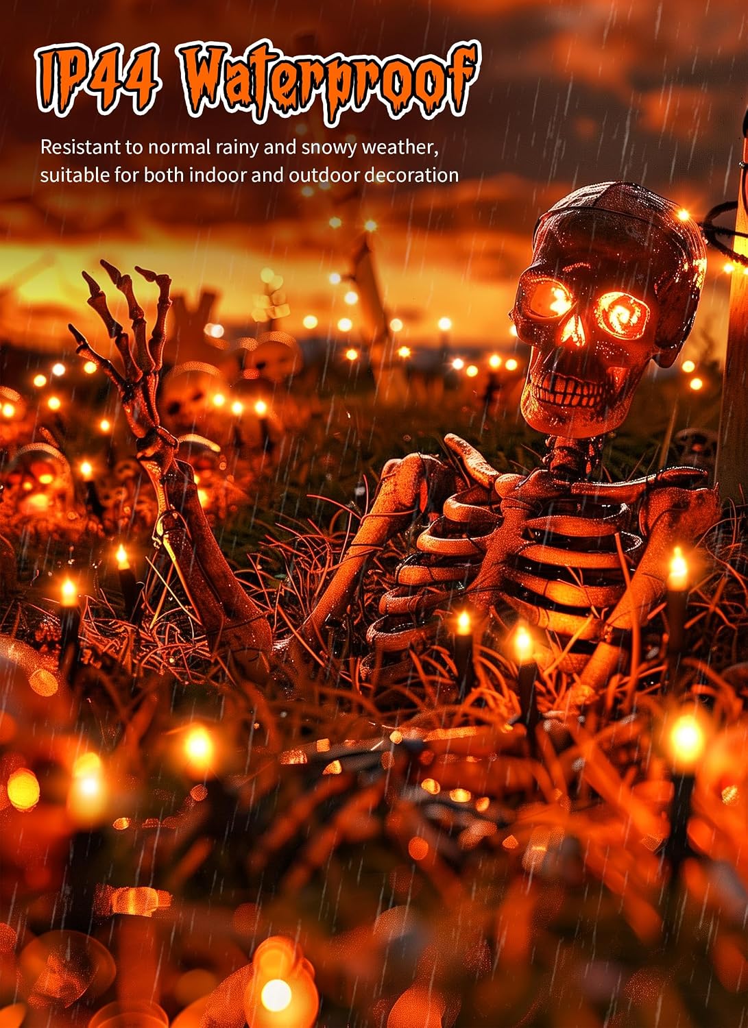 10Ft 50 LED Plug in Mini Bulbs String Light for Halloween Haunted House Party, Orange