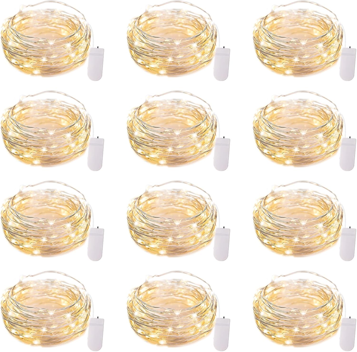 12 Pack 7FT 20 LED Battery Operated Silver Wire Firefly Starry Moon Lights for DIY Crafts