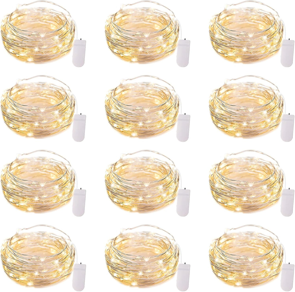 12 Pack 7FT 20 LED Battery Operated Silver Wire Firefly Starry Moon Lights for DIY Crafts