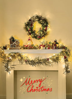Pre-lit Christmas Garland with Lights, 6 Feet 20 LED Battery Operated Lights with Pine Cones, Berry, Eucalyptus Leaves, Indoor Door