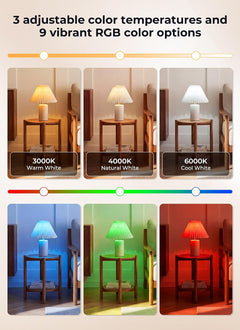 4 Pack E26 Rechargeable 5200mAh Light Bulbs with Remote for Lamps, Timer & 9 RGB Colors