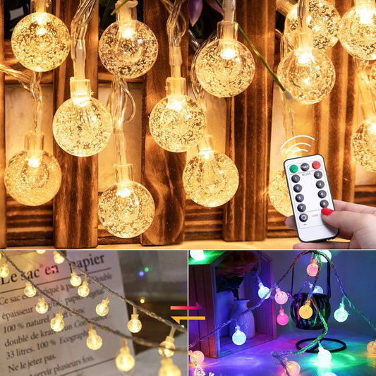 33ft 100 LED USB Plug in Crystal Globe Fairy Lights with Remote, 8 Modes, Warm White and Multicolor
