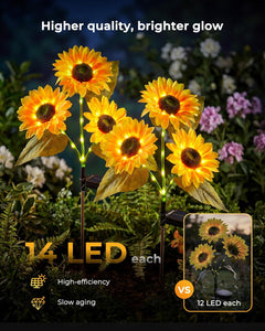 3 Pack (3pcs/pack) Solar Powered Sunflowers Stake Lights for Garden Yard Pathway