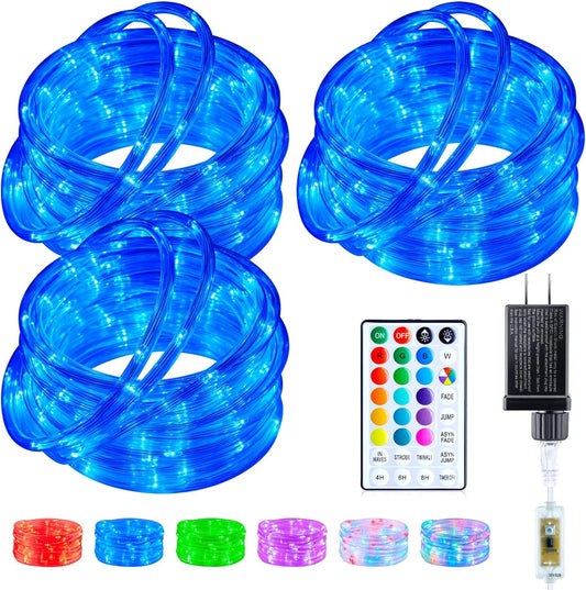 99ft Plug in 300 LED 18 Colors Changing Outdoor String Rope Lights with Remote for Xmas