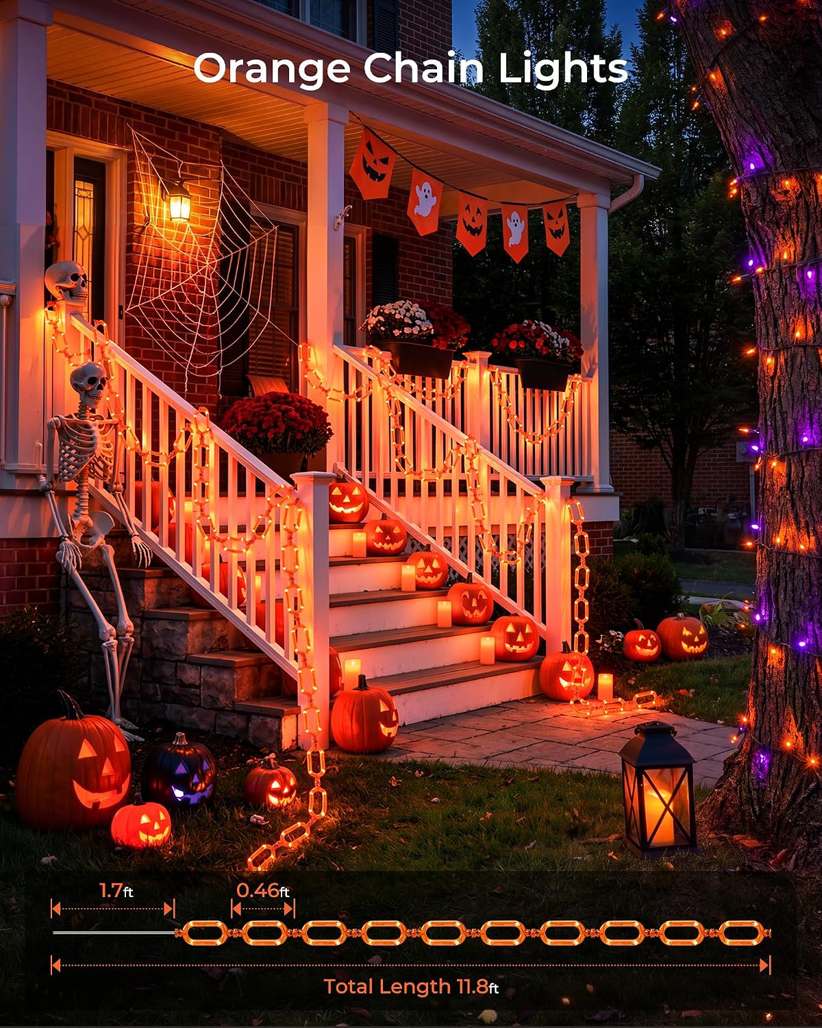 2Pack 10ft Battery Operated 88 Led Chain Orange Lights with 8 Lighting Modes for Halloween Decorations