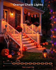 2Pack 10ft Battery Operated 88 Led Chain Orange Lights with 8 Lighting Modes for Halloween Decorations