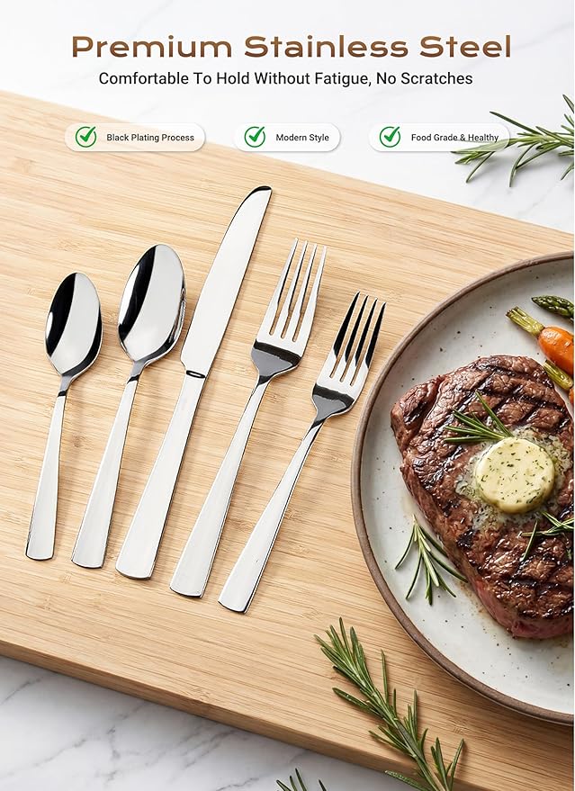 45-Piece Stainless Steel Tableware Flatware Silverware Set with Steak Knives, Rust-proof