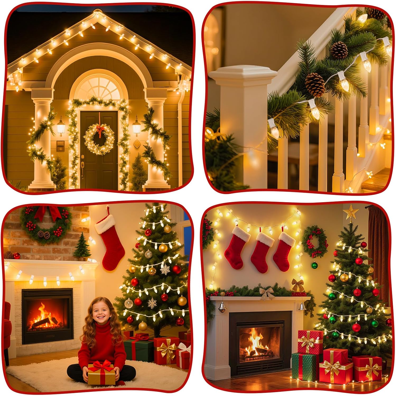 25Ft Plug in 25 Warm White C9 LED Bulbs String Lights for Christmas Pathway, White Wire