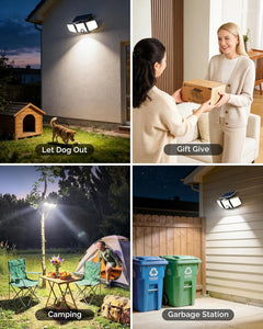 2 Pack Solar Powered 223 LED 3 Head Security Flood Lights with Motion Sensor, 3 Modes