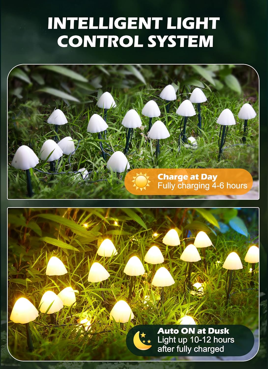 20 LED 32.8FT Solar Powered Mushroom String Lights for Garden Yard Fence Patio