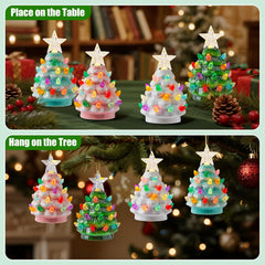 4 Pack Christmas 4.3 Inch Mini Ceramic Tree Night Light with Star Topper for Xmas Bedroom, 4 Colors