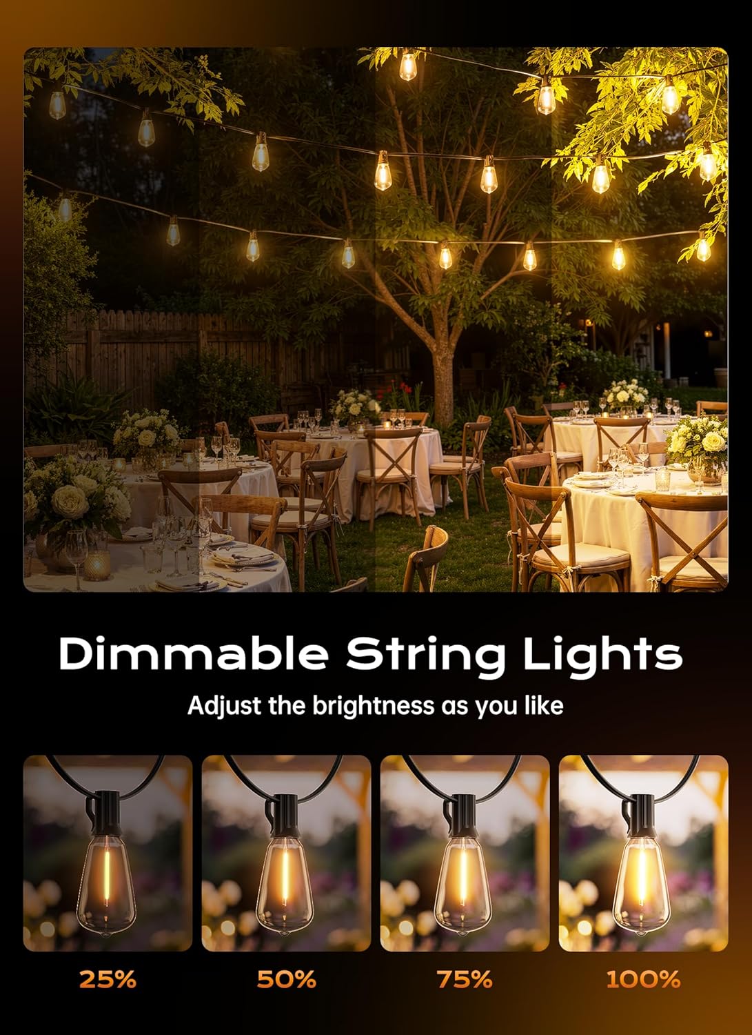 55FT 25+2 Shatterproof Edison LED Lights Outdoor IP65 Waterproof Lights for Backyard Porch Deck